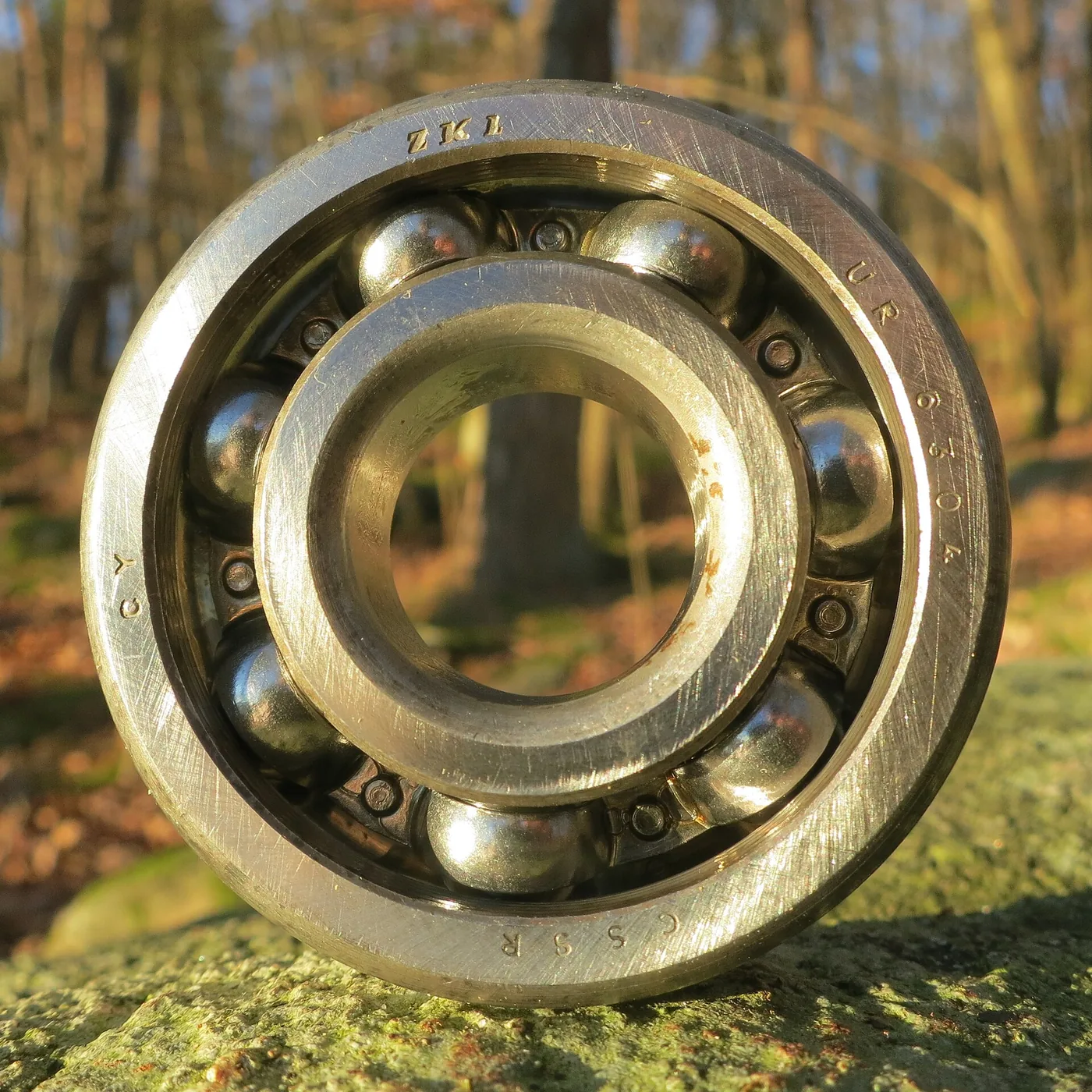 Roulement à billes à gorge profonde en gros plan, la référence gravée sur la bague extérieure